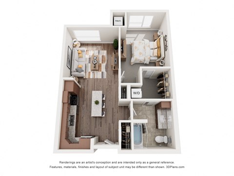 Floor plan for 1 bed, 1 bath, 712 sqft